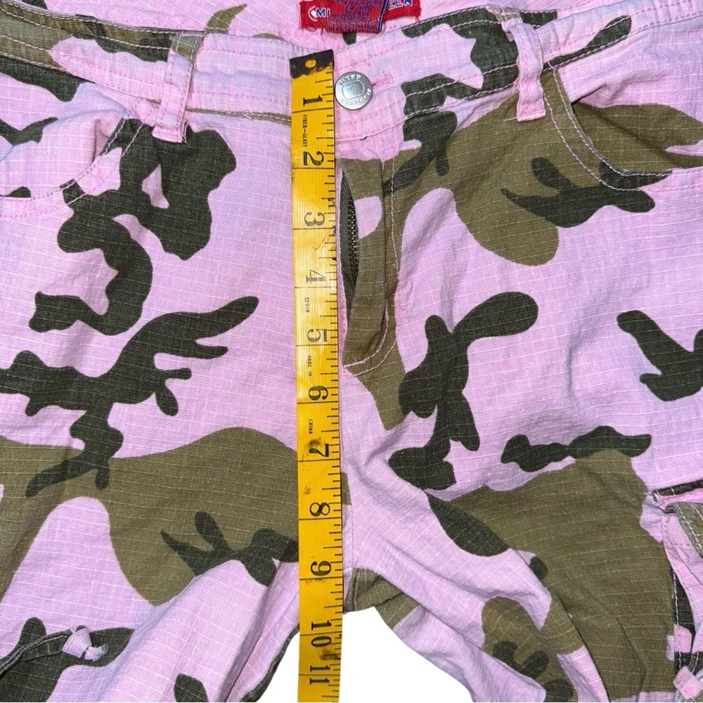 Vintage Y2K Miss Sixteen Pink Camo Cargo Pants 5 / 30 Tie Hem Pockets Parachute